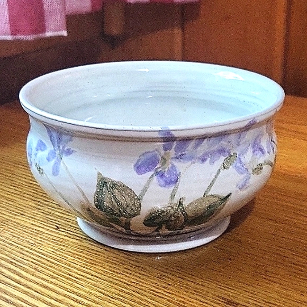 Studio Pottery Glazed Bowl Floral   Pattern Signed